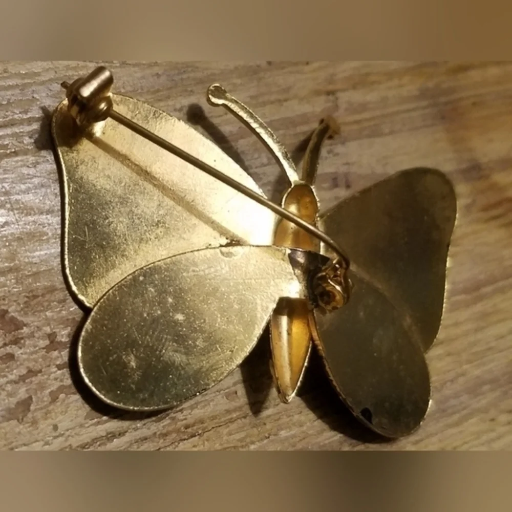 Vintage Hand Painted Golden Butterfly Brooch